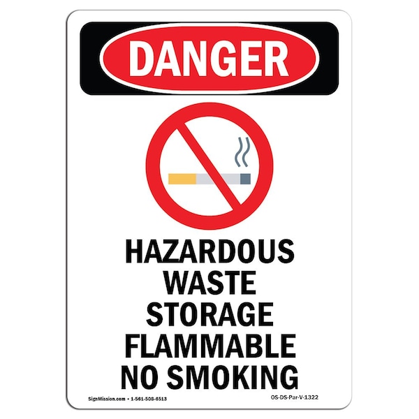 Safety Sign, OSHA Danger, 18" Height, Hazardous Waste Storage, Portrait, D-1218-V-1322